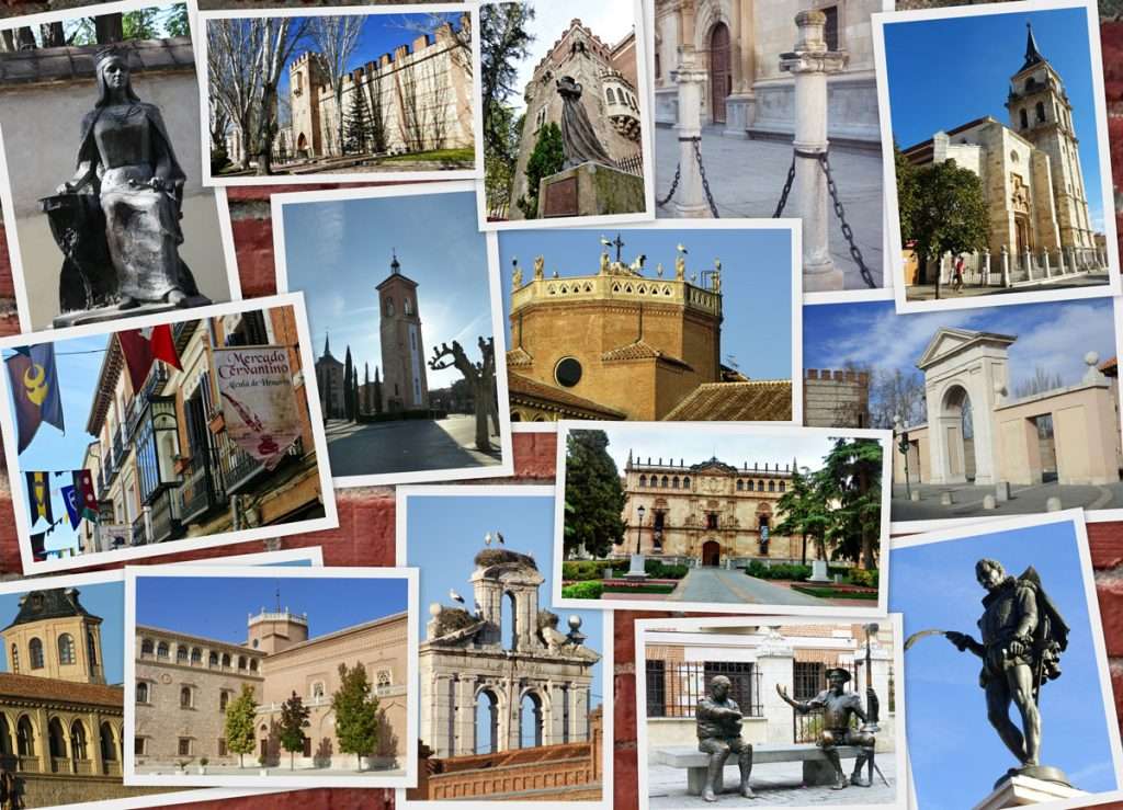 Collage with several images of our sister city Alcala de Henares.